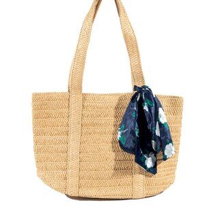 Draper James Tan Shoulder Bag with Blue Floral Scarf
